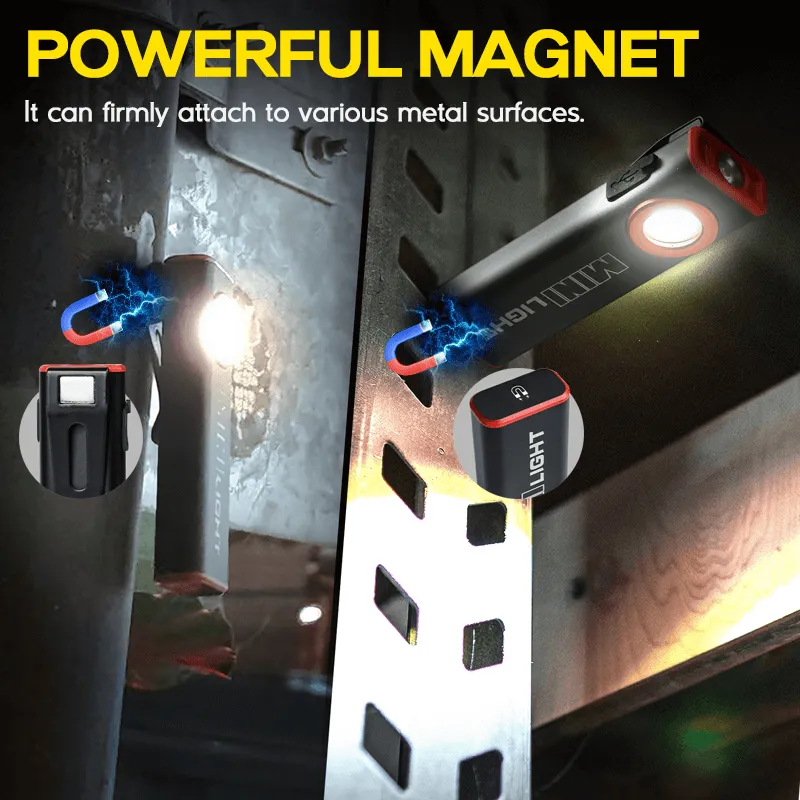 1600 Lumens Flat Flashlight Dual Light Source Magnetic Flashlight
