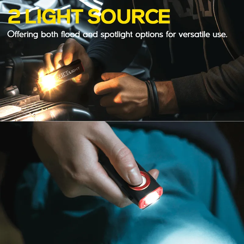1600 Lumens Flat Flashlight Dual Light Source Magnetic Flashlight