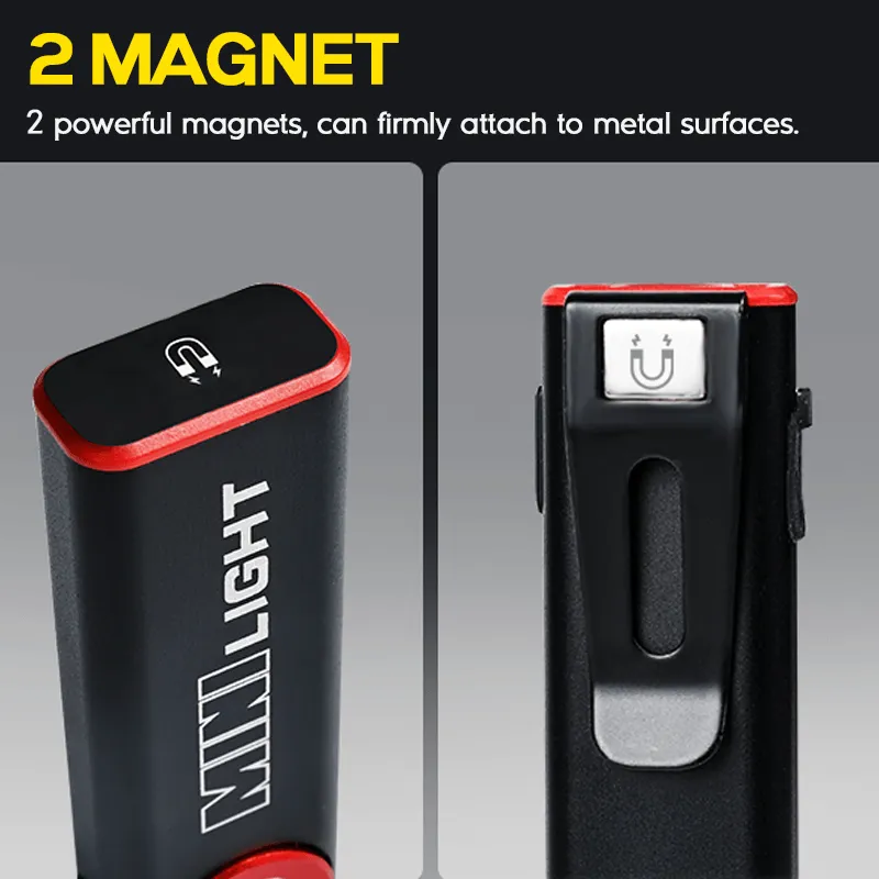 1600 Lumens Flat Flashlight Dual Light Source Magnetic Flashlight