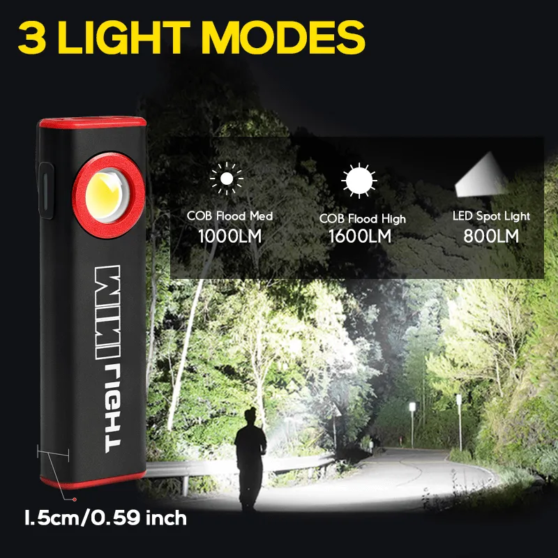 1600 Lumens Flat Flashlight Dual Light Source Magnetic Flashlight