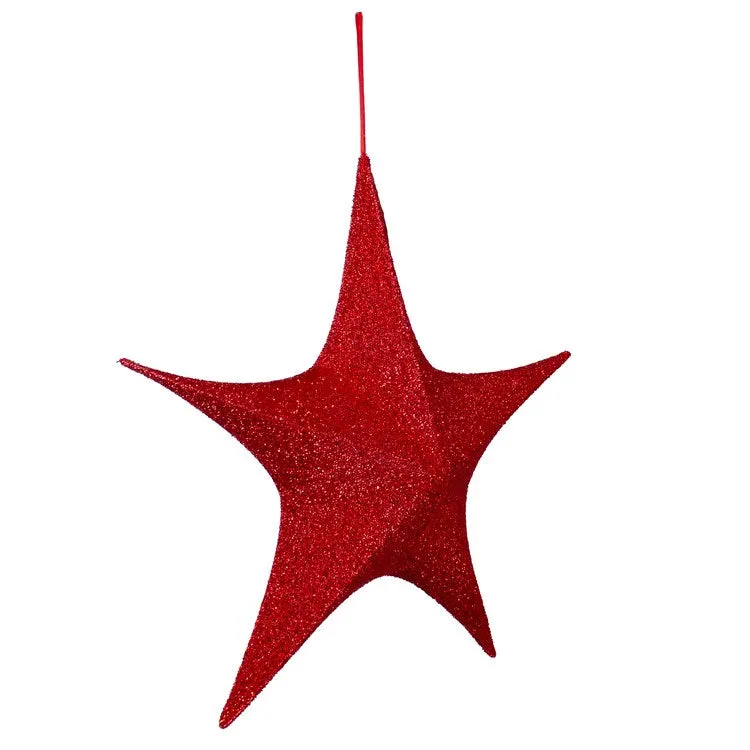 25.5" Red Tinsel Foldable Christmas Star Outdoor Decoration