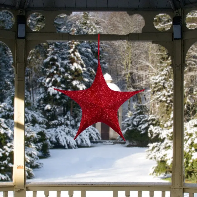 25.5" Red Tinsel Foldable Christmas Star Outdoor Decoration