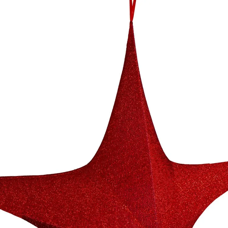 30" Red Tinsel Foldable Christmas Star Outdoor Decoration