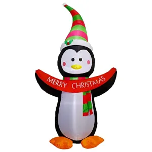 7 FT Christmas Inflatable Decorations, Lighted Blow Up Penguin Hold Merry Christmas Sign with Built in LED Lights, Indoor / Outdoor Xmas Holiday Decor, Light Up Lawn Yard Garden Decor