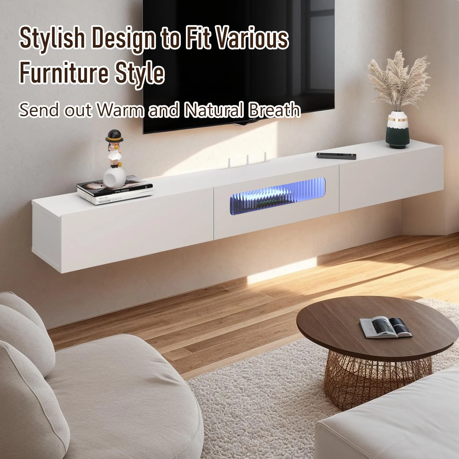 70" Purello Floating TV Stand, White
