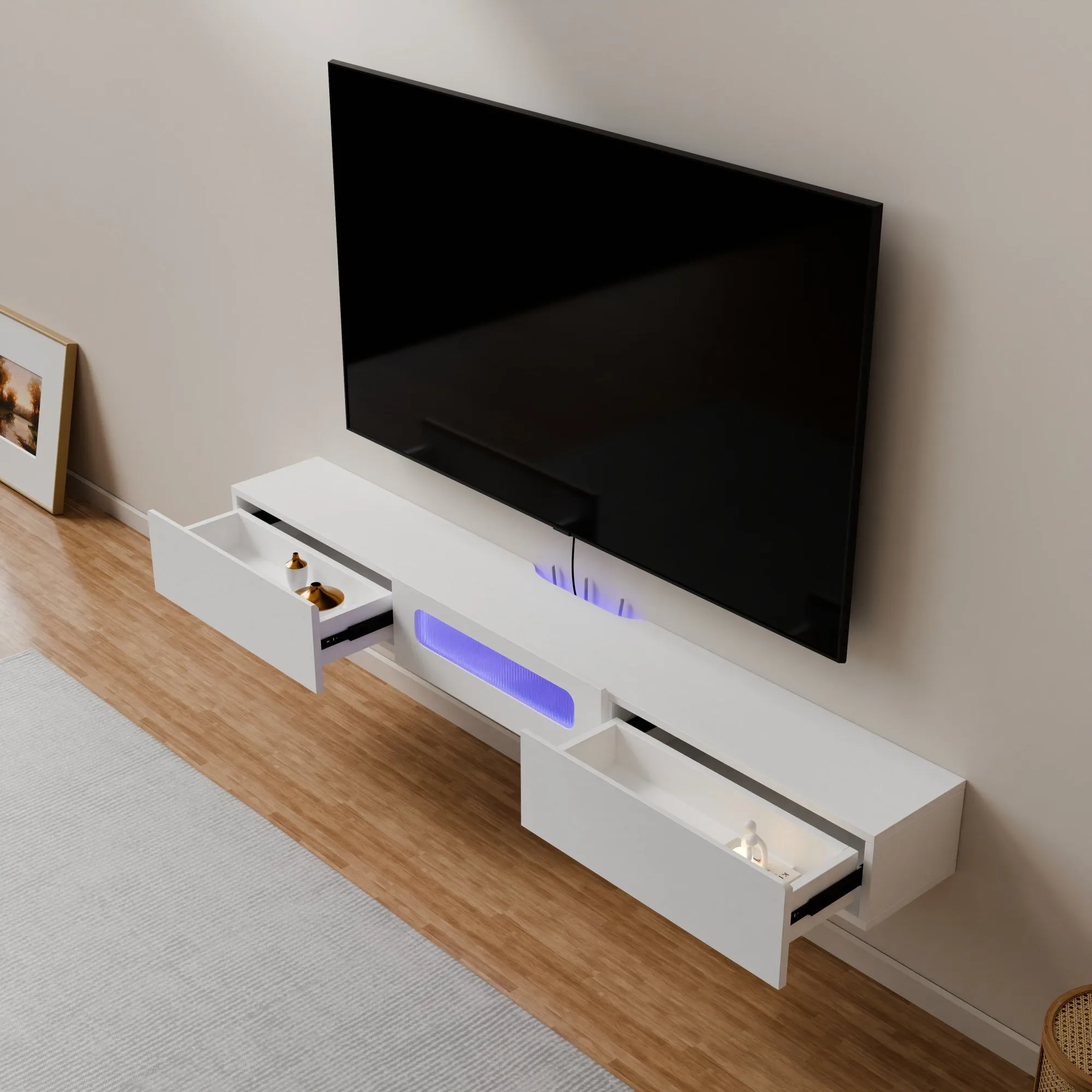 70" Purello Floating TV Stand, White
