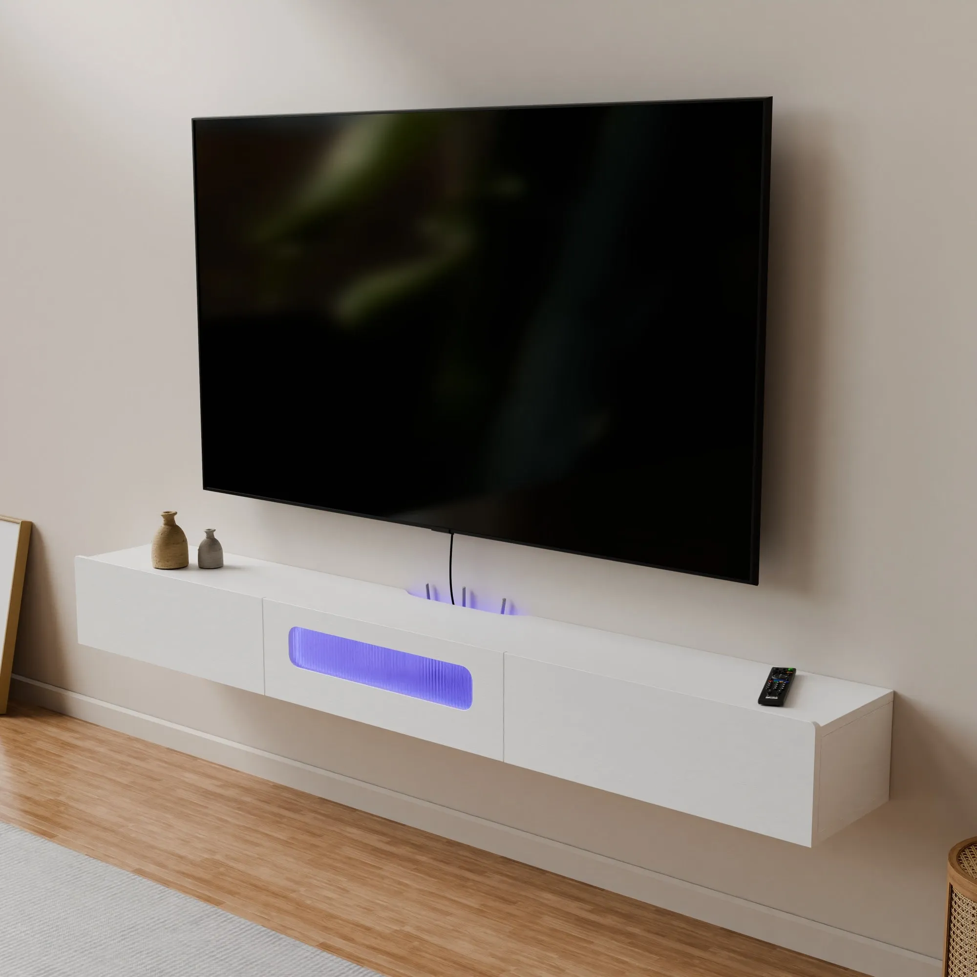 70" Purello Floating TV Stand, White