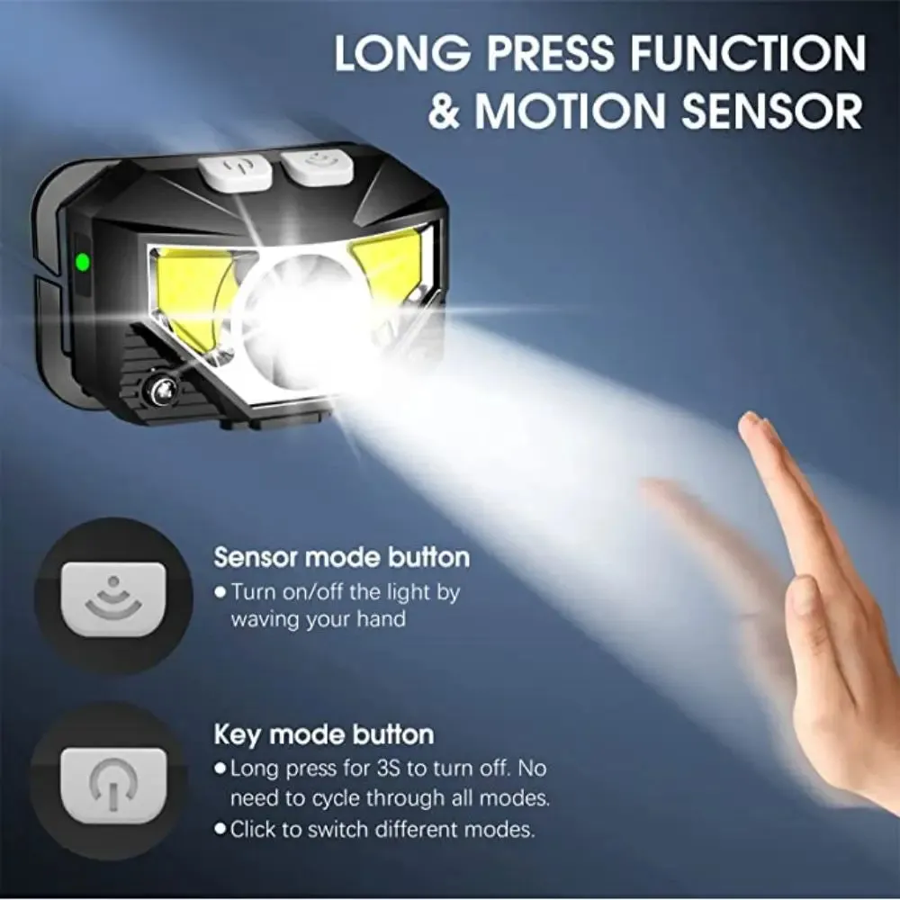8 Modes Powerful LED Headlight Motion Sensor USB RechargeableXPE COB LED Waterproof Head Torch Outdoor Camping Fishing Headlight