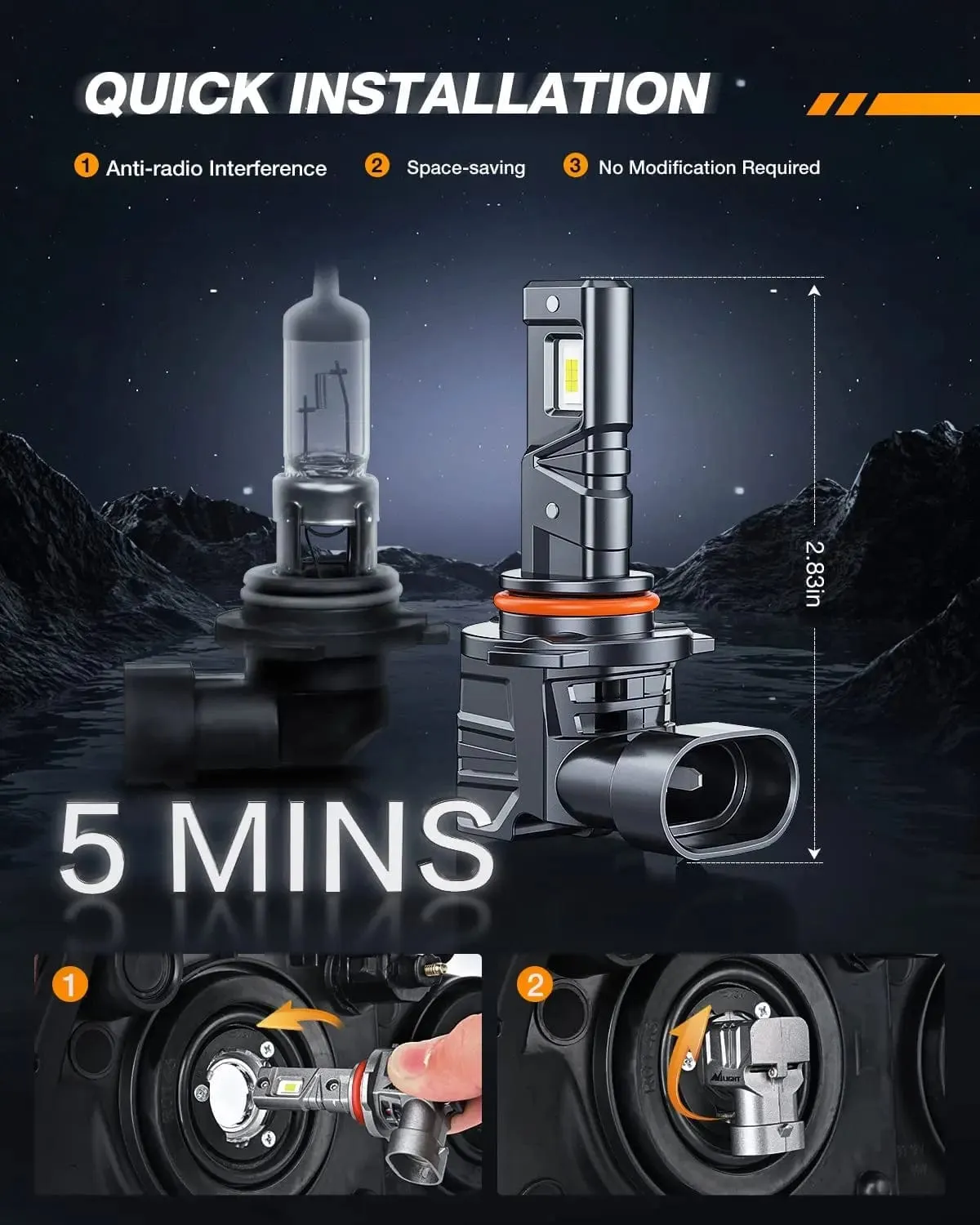 9005/HB3 9006/HB4 LED Headlight Bulbs ES1 Series 160W 32000LM 6000K IP67 | 4 BULBS