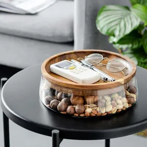 Acacia Wood and Glass Storage Jar