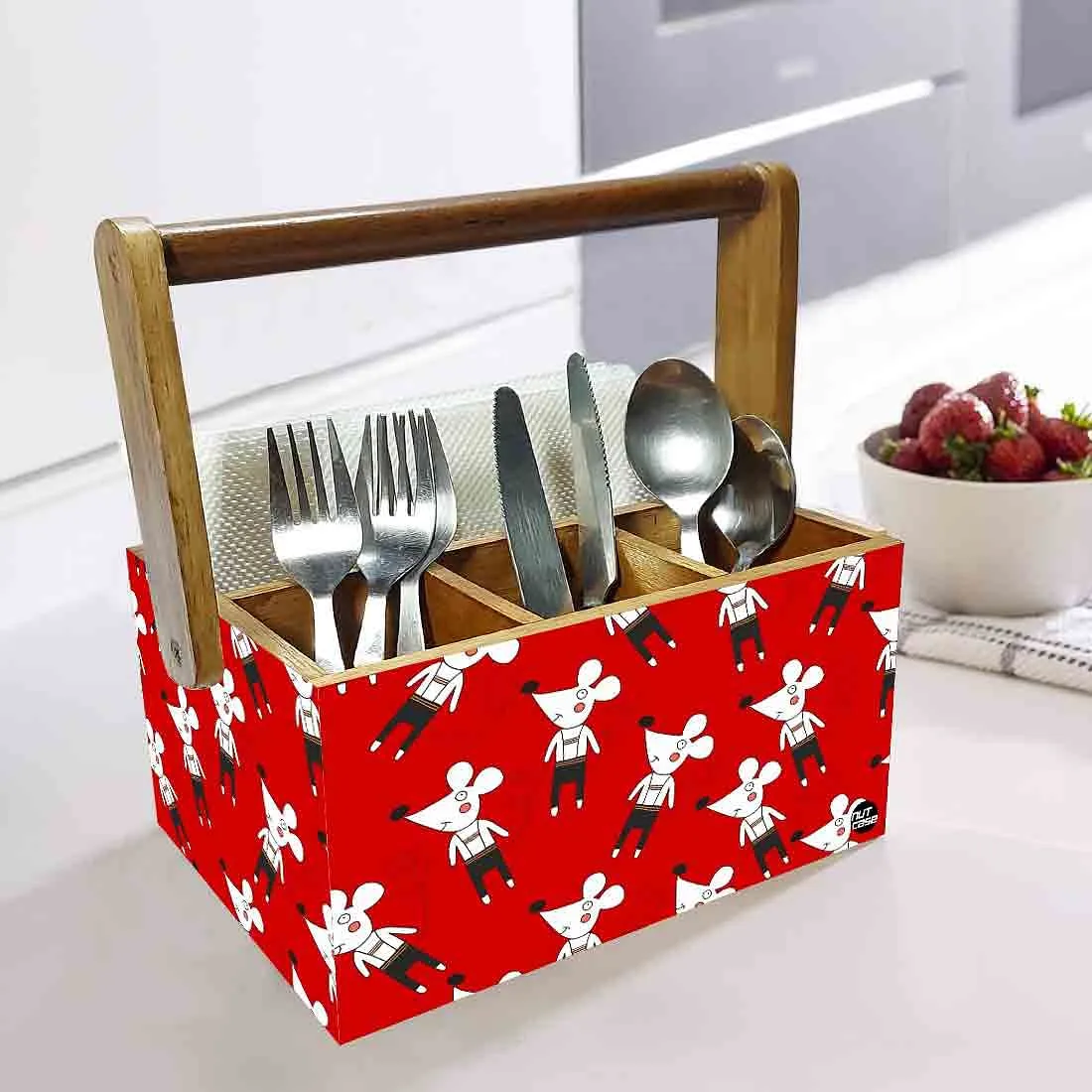 Cafe Cutlery Holder With Handle for Spoons Knives Tissue Organizer - Cool Micky
