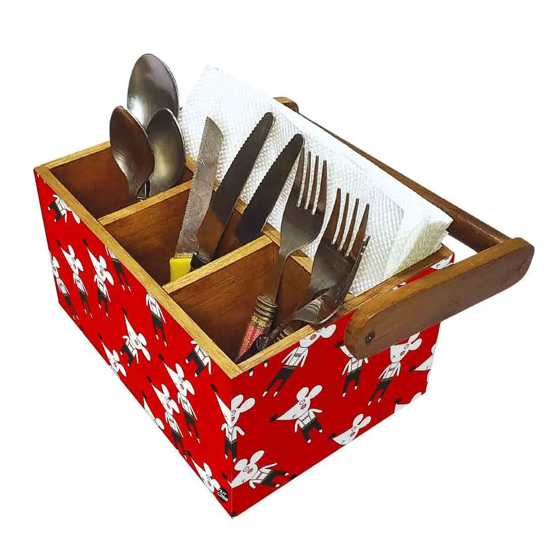 Cafe Cutlery Holder With Handle for Spoons Knives Tissue Organizer - Cool Micky