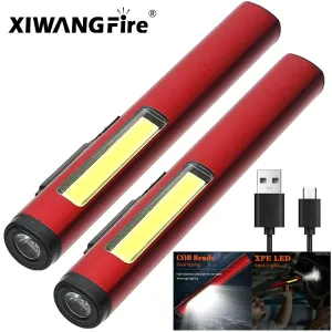 COB Floodlight Flashlight Usb Rechargeable XPE High Beam Aluminum Alloy Pen Clip Work Light Built In Battery with Tail Magnet