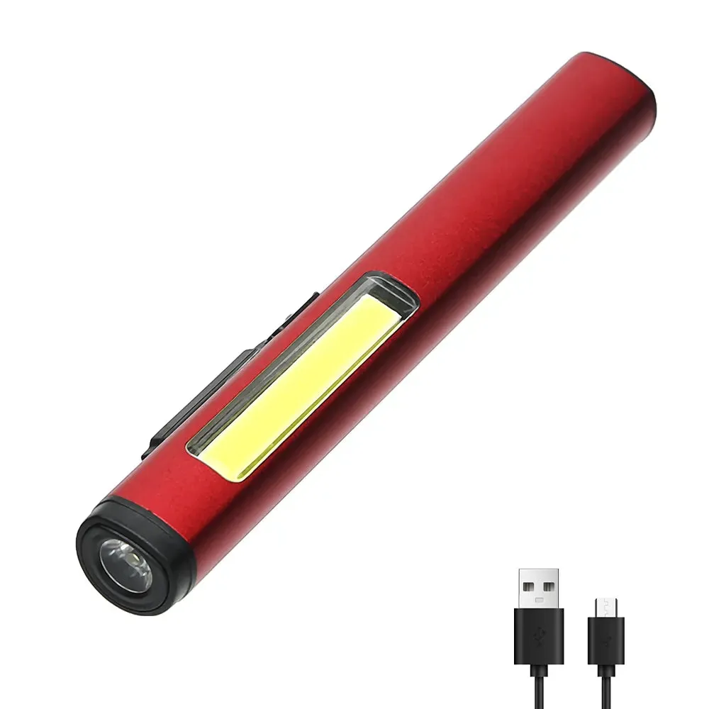 COB Floodlight Flashlight Usb Rechargeable XPE High Beam Aluminum Alloy Pen Clip Work Light Built In Battery with Tail Magnet