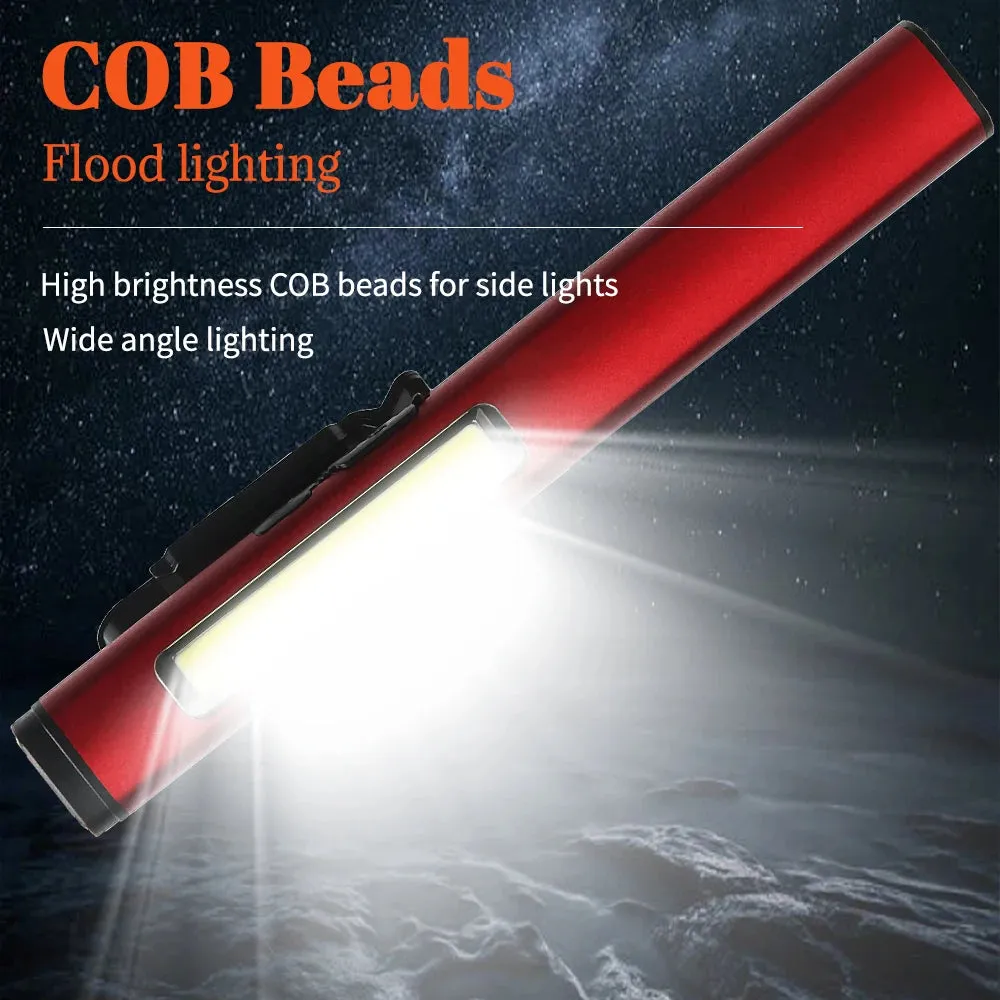 COB Floodlight Flashlight Usb Rechargeable XPE High Beam Aluminum Alloy Pen Clip Work Light Built In Battery with Tail Magnet