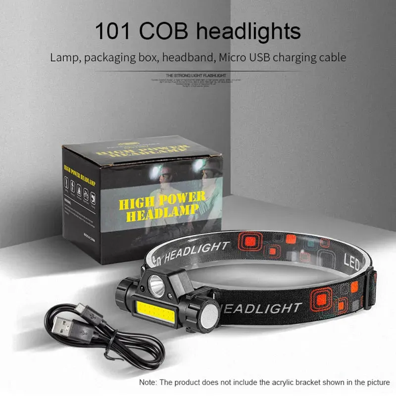 COB LED Headlamp Torch Rechargeable Headwear Flashlight Outdoor Waterproof Camping Fishing Mining Lantern Headlight With Magnet