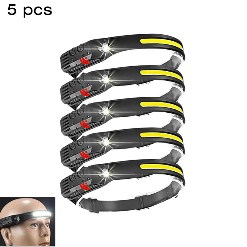 COB LED Induction Riding Headlamp 1200mAh USB Rechargeable Hunting Soft and not Strangling Flashlight Work Light 6 Modes Torch