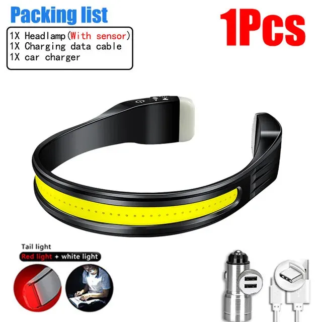 COB Powerful Sensor Headlight USB Rechargeable Head Flashlight With Built in battery 1000LM Head Torch Camping Fishing Lantern