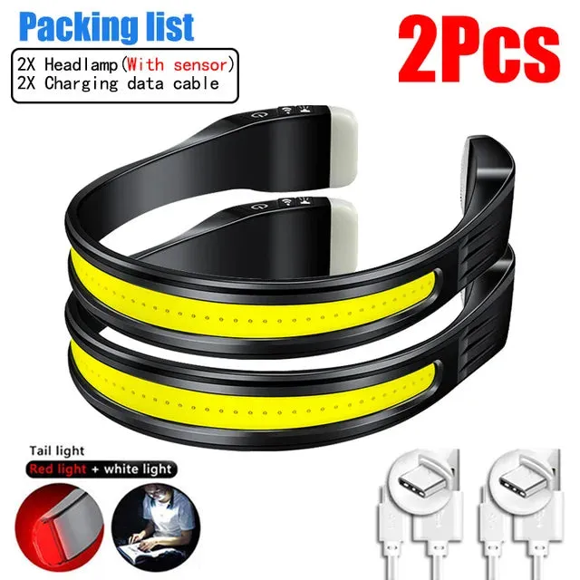COB Powerful Sensor Headlight USB Rechargeable Head Flashlight With Built in battery 1000LM Head Torch Camping Fishing Lantern