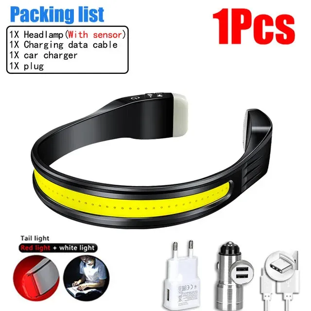 COB Powerful Sensor Headlight USB Rechargeable Head Flashlight With Built in battery 1000LM Head Torch Camping Fishing Lantern