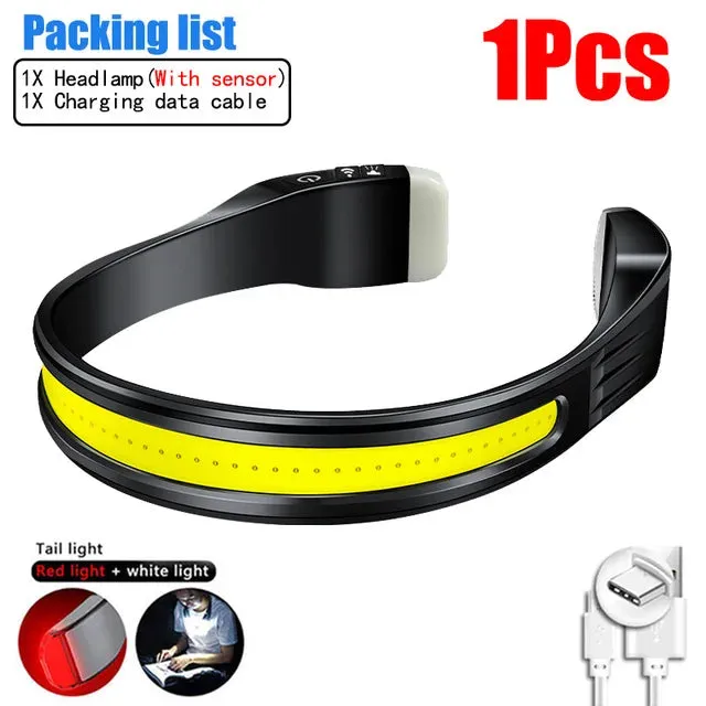 COB Powerful Sensor Headlight USB Rechargeable Head Flashlight With Built in battery 1000LM Head Torch Camping Fishing Lantern