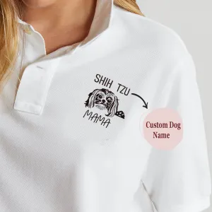 Custom Shih Tzu Dog Mama Embroidered Polo Shirt, Personalized Polo Shirt with Dog Name, Best Gifts For Shih Tzu Lovers