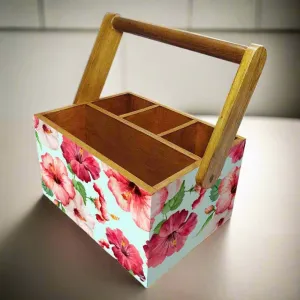 Cutlery and Tissue Holder With Handle for Dining Table Organizer - Hibiscus