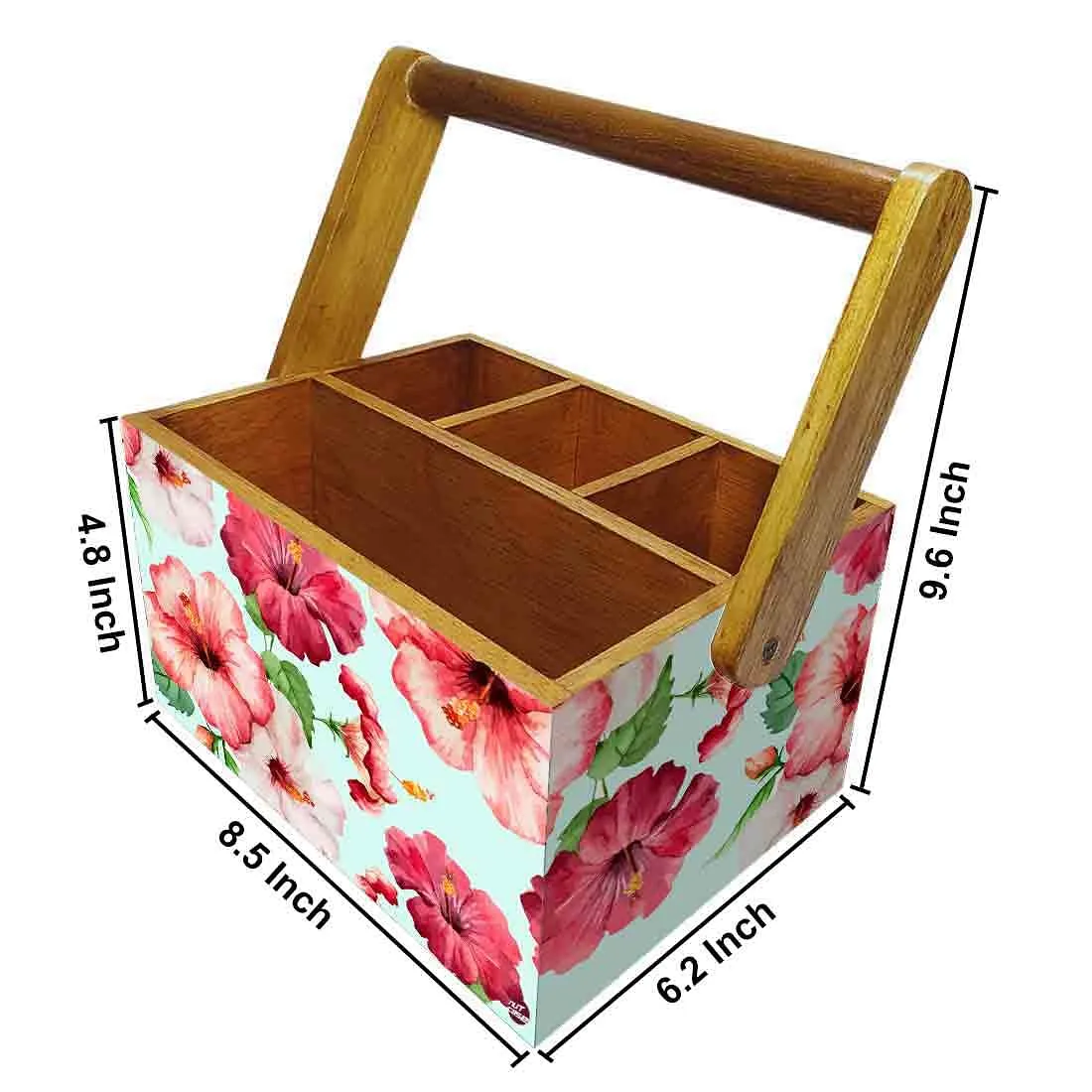 Cutlery and Tissue Holder With Handle for Dining Table Organizer - Hibiscus