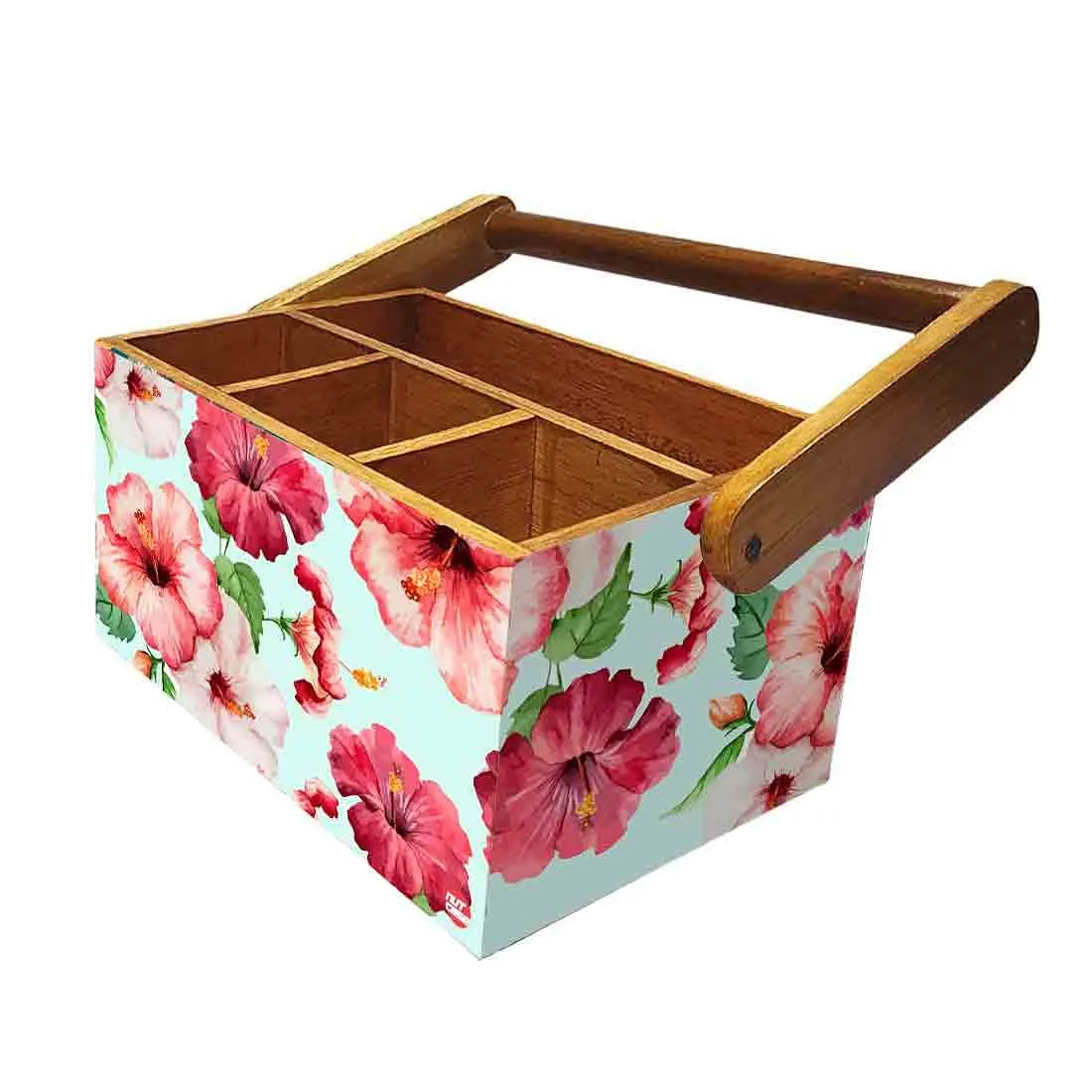 Cutlery and Tissue Holder With Handle for Dining Table Organizer - Hibiscus