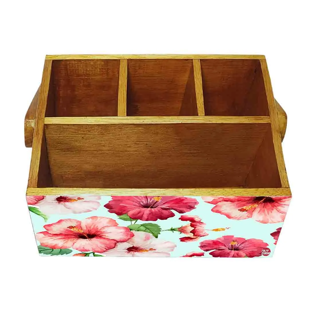Cutlery and Tissue Holder With Handle for Dining Table Organizer - Hibiscus