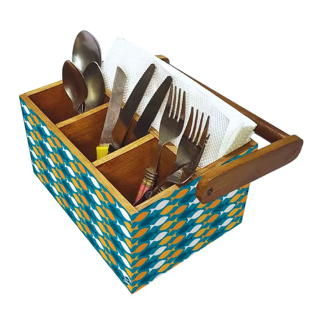 Cutlery Holder Cafe With Handle Forks Spoons Tissue Organizer - Fishes