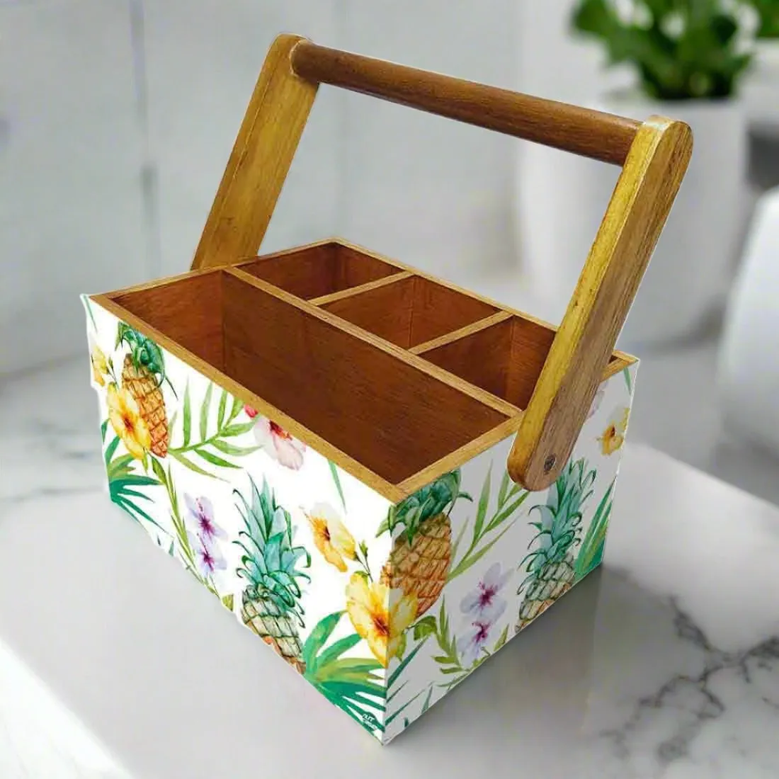 Cutlery Holder With Handle for Dining Table Spoons Tissue Organizer - Pineapple