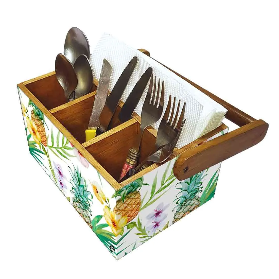 Cutlery Holder With Handle for Dining Table Spoons Tissue Organizer - Pineapple
