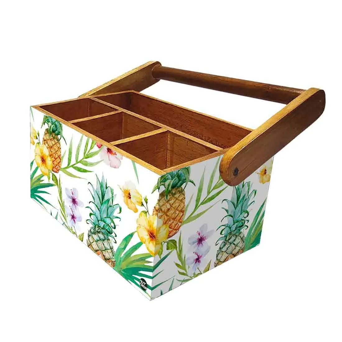 Cutlery Holder With Handle for Dining Table Spoons Tissue Organizer - Pineapple