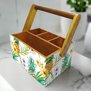 Cutlery Holder With Handle for Dining Table Spoons Tissue Organizer - Pineapple