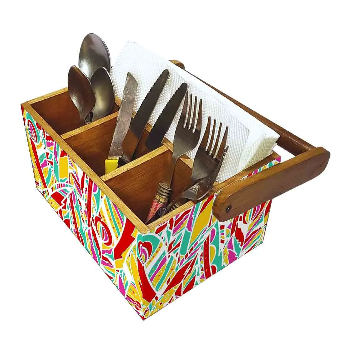Cutlery Holder Wooden Spoon Stand for Kitchen With Handle - Feathers