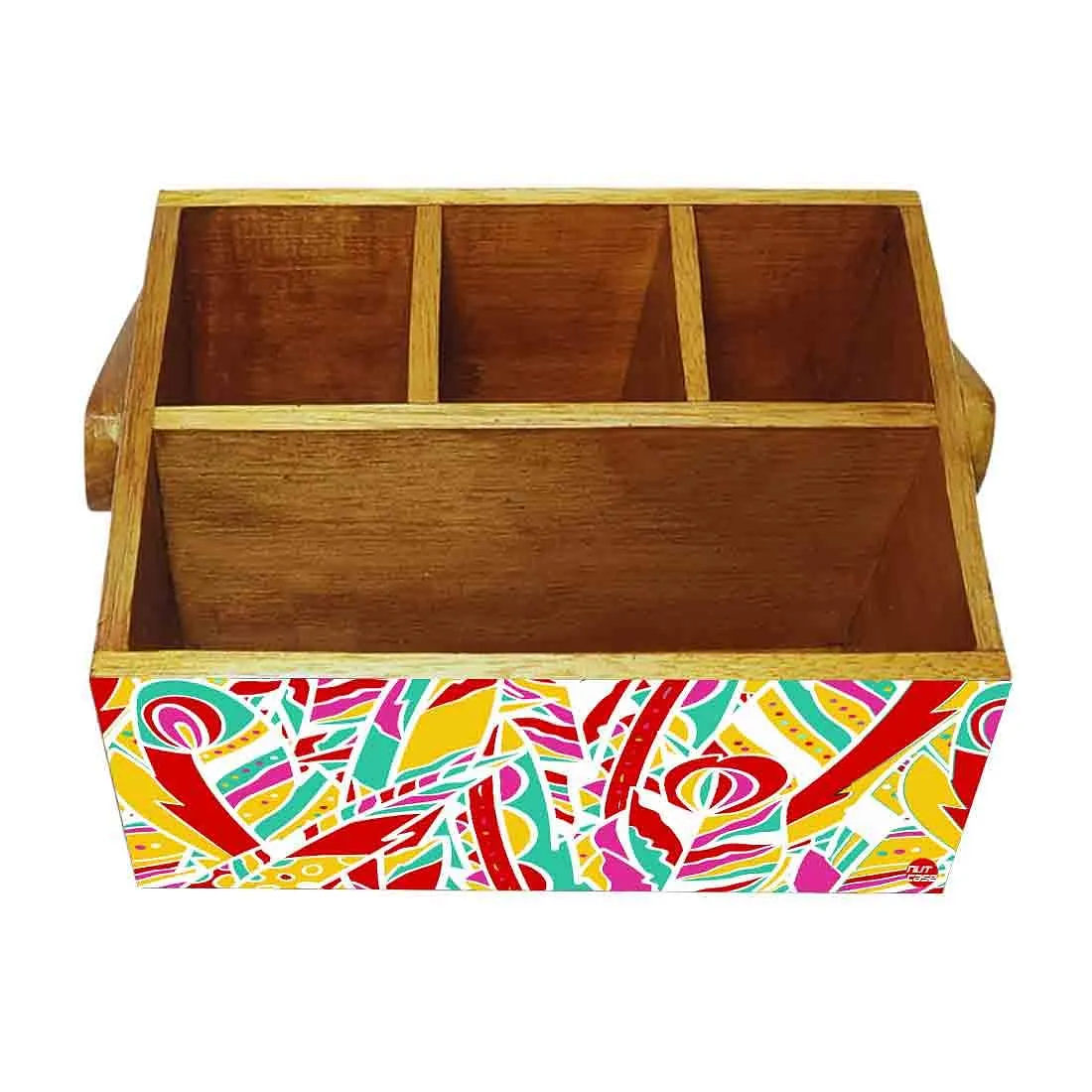 Cutlery Holder Wooden Spoon Stand for Kitchen With Handle - Feathers