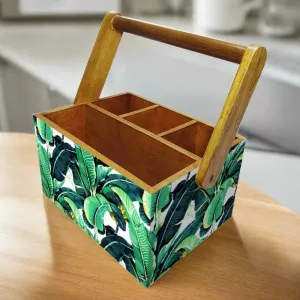 Cutlery Stand for Dining Table Tissue Knives & Spoons Organizer - Banana Leaves