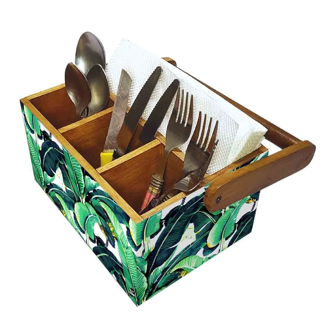 Cutlery Stand for Dining Table Tissue Knives & Spoons Organizer - Banana Leaves