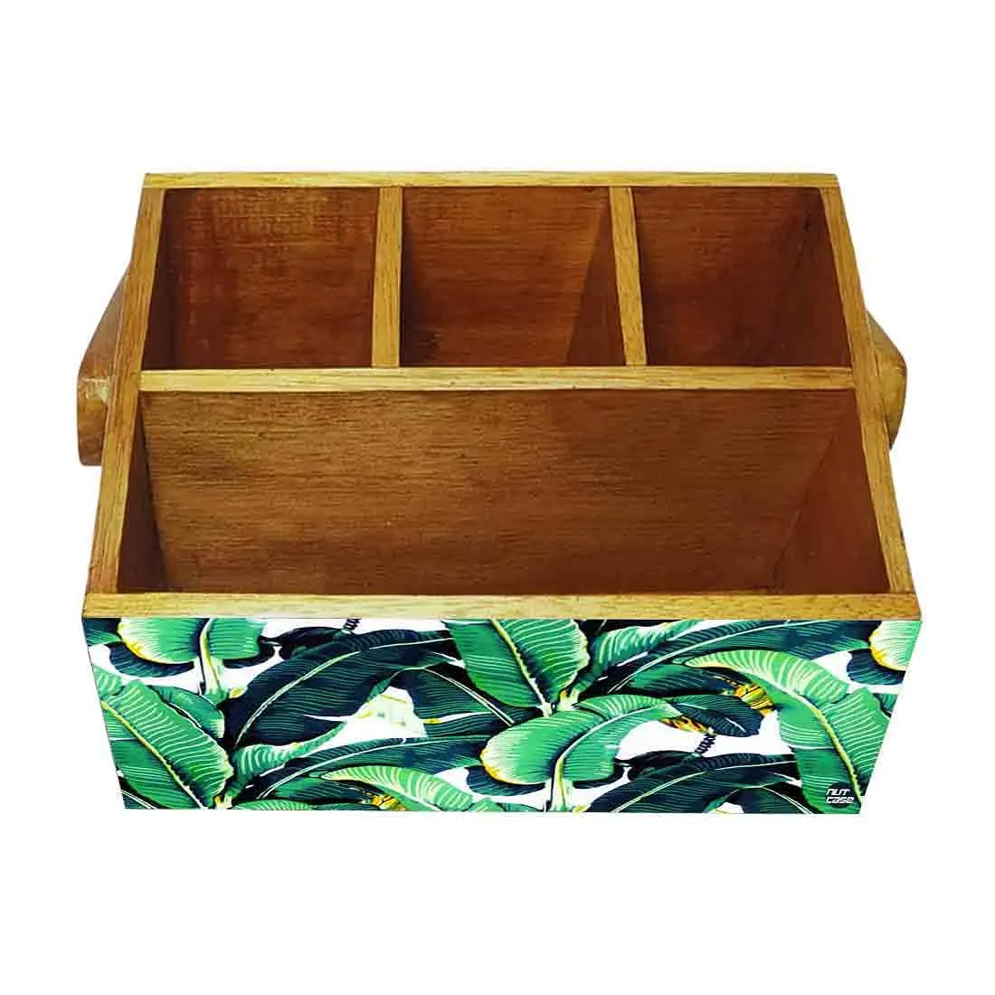 Cutlery Stand for Dining Table Tissue Knives & Spoons Organizer - Banana Leaves