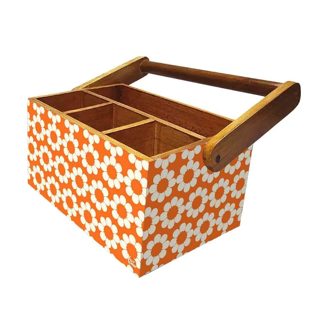 Cutlery Stand for kitchen Big Size Holder With Handle - Orange Flower