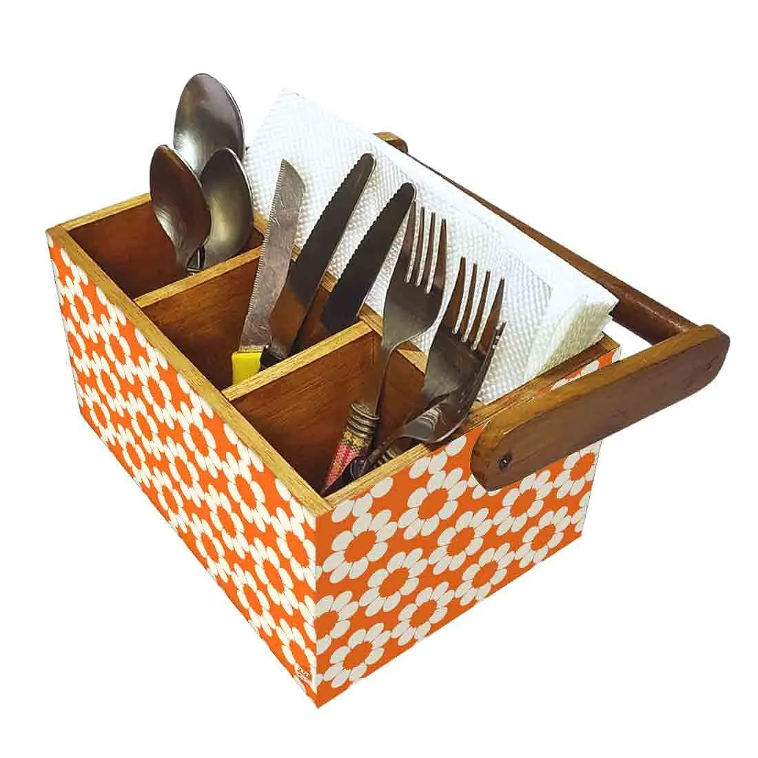 Cutlery Stand for kitchen Big Size Holder With Handle - Orange Flower