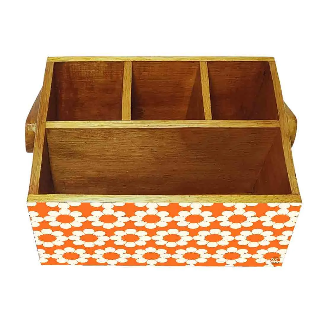 Cutlery Stand for kitchen Big Size Holder With Handle - Orange Flower
