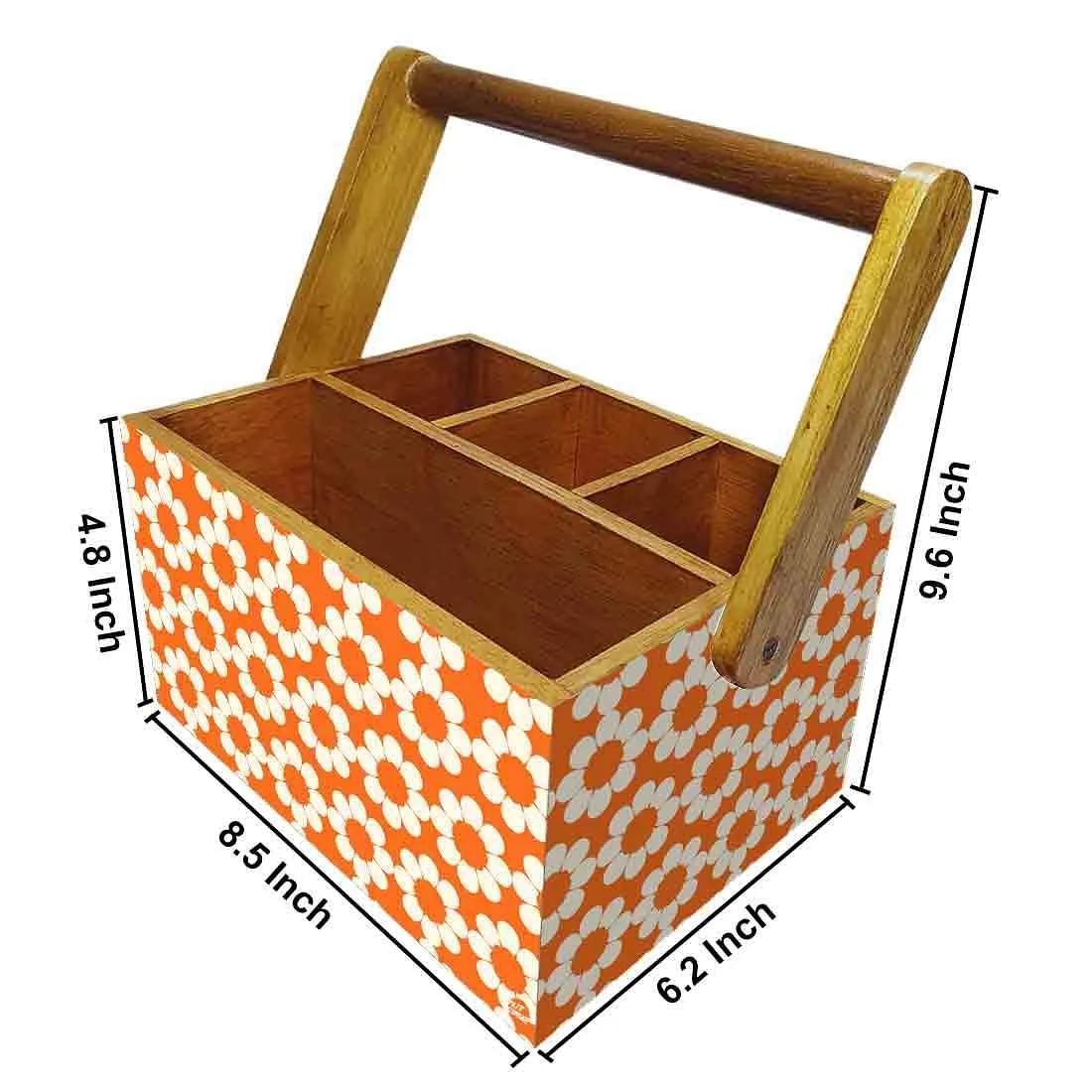 Cutlery Stand for kitchen Big Size Holder With Handle - Orange Flower