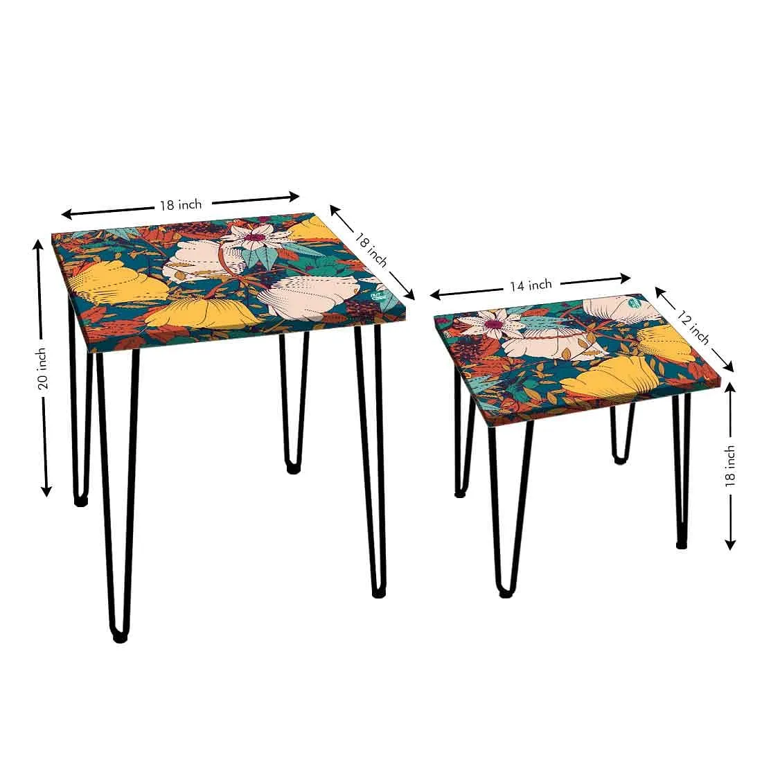 Designer Printed 2 Piece Nest Tables for Home Office and Outdoor - Yellow Flower