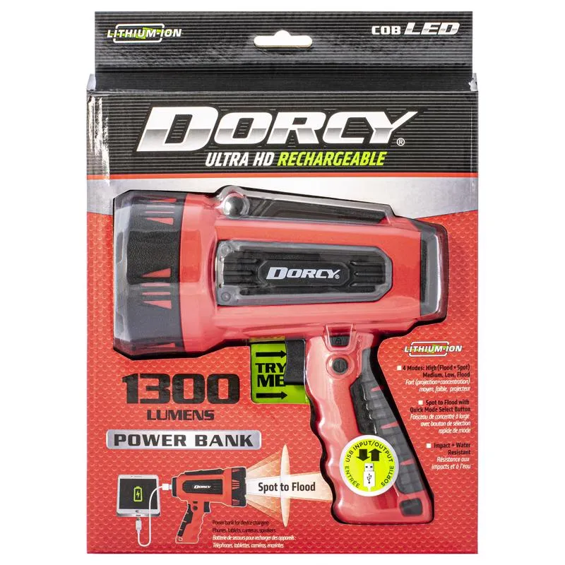 Dorcy 1300 lm Black/Red LED Spotlight   Power Bank 4400 mAh Lithium Ion Battery