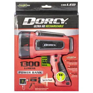 Dorcy 1300 lm Black/Red LED Spotlight   Power Bank 4400 mAh Lithium Ion Battery