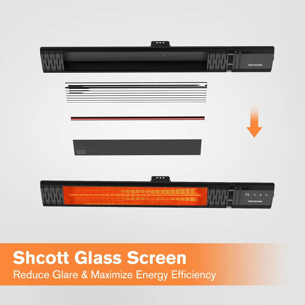 Electric Outdoor Patio Heater - 1500W w/ Low Glare Schott Glass