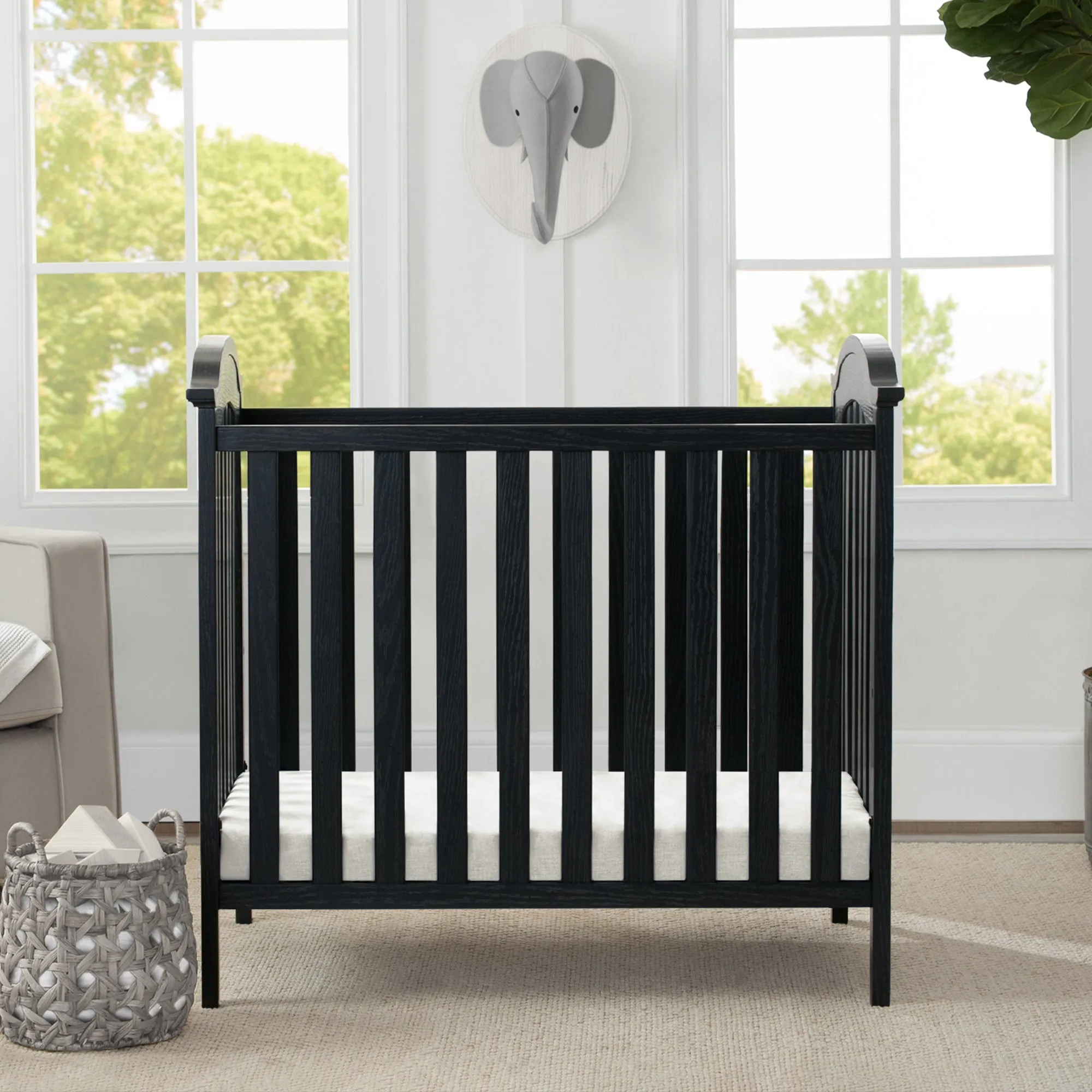 Farmhouse Mini Baby Crib with 2.75-inch Mattress