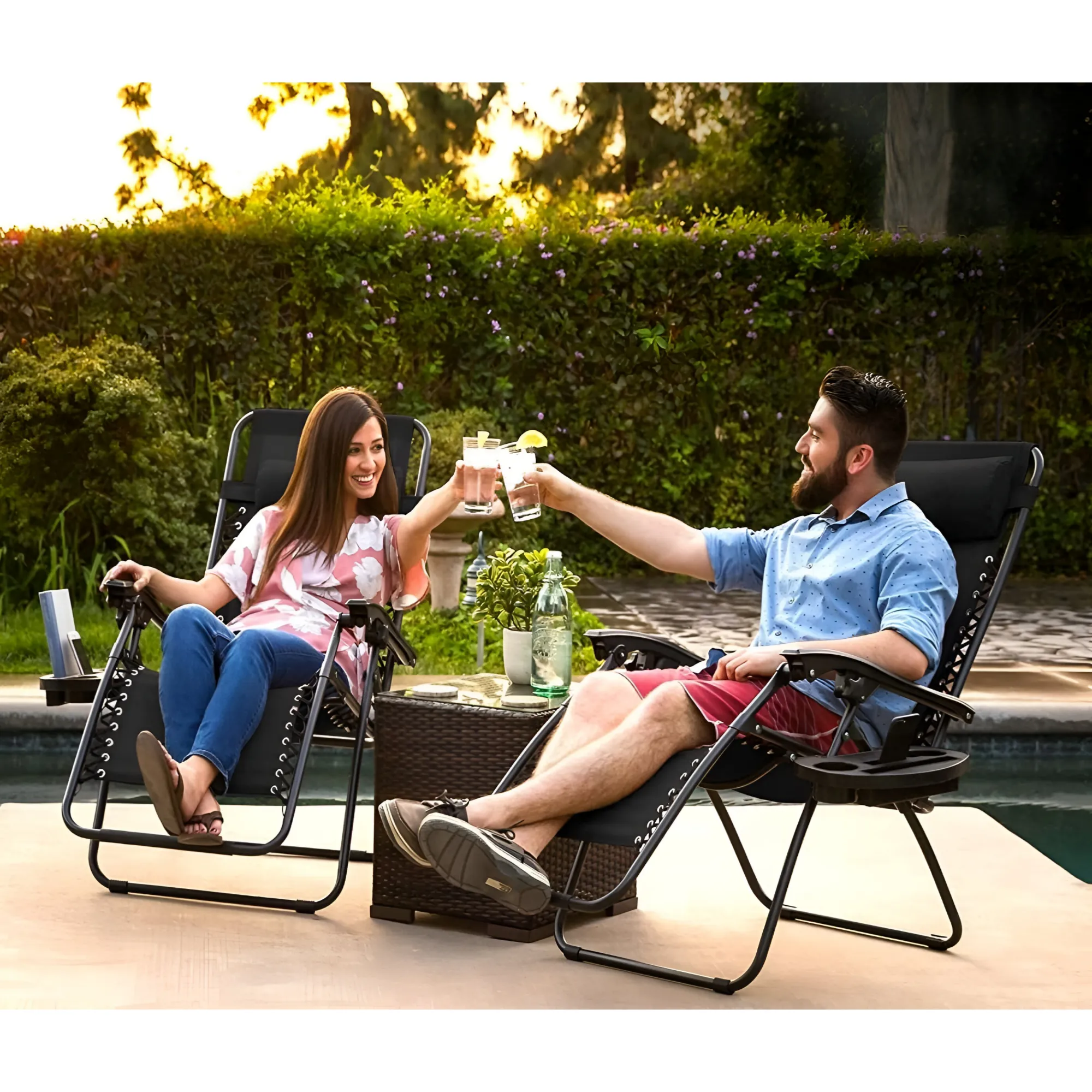 Foldable Heavy Duty Reclining Patio Chair Black